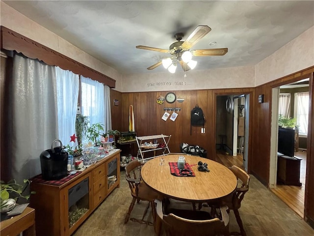 dining space with ceiling fan and a healthy amount of sunlight