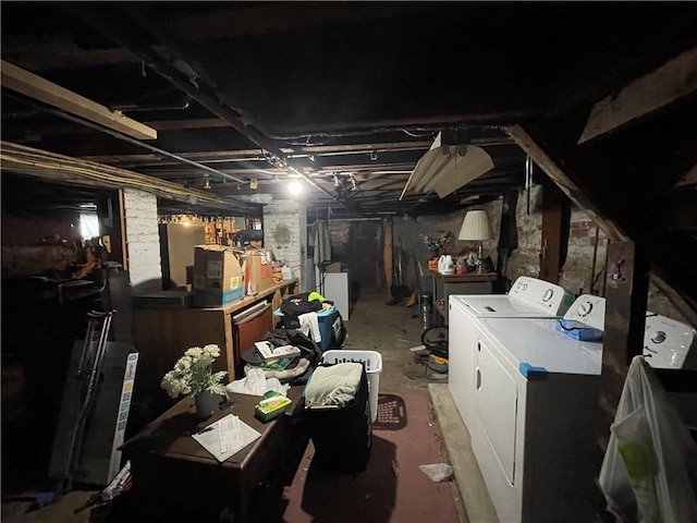 basement with separate washer and dryer