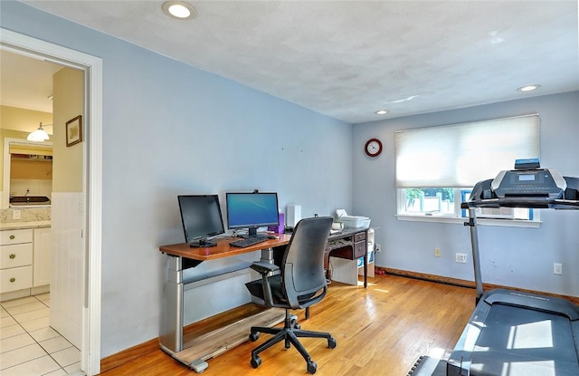 office area featuring light hardwood / wood-style floors