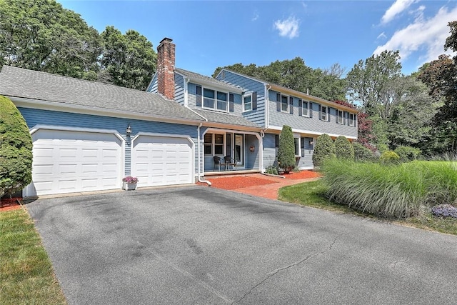 view of front facade featuring covered porch and a garage