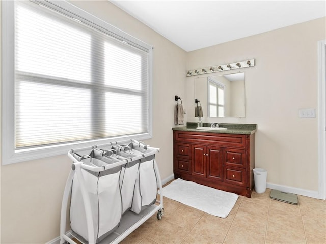 bathroom with tile patterned floors and vanity