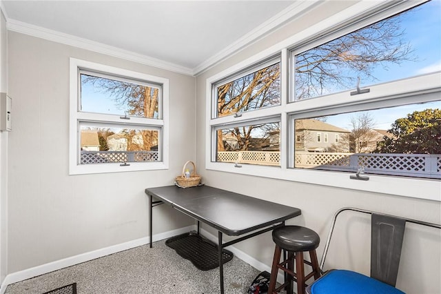 home office with crown molding