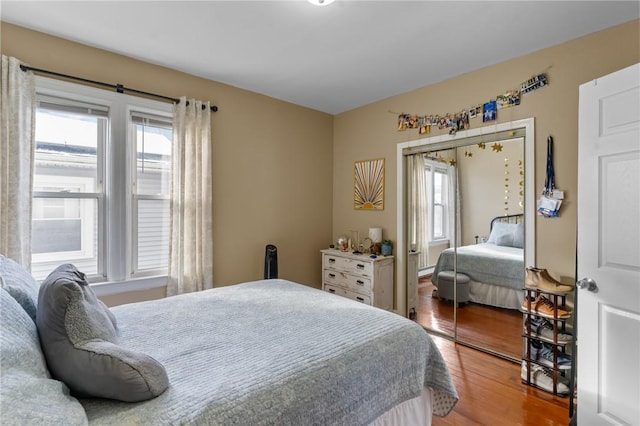 bedroom with a closet and wood-type flooring