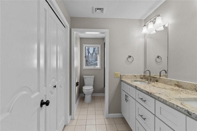 bathroom featuring tile patterned floors, toilet, and vanity