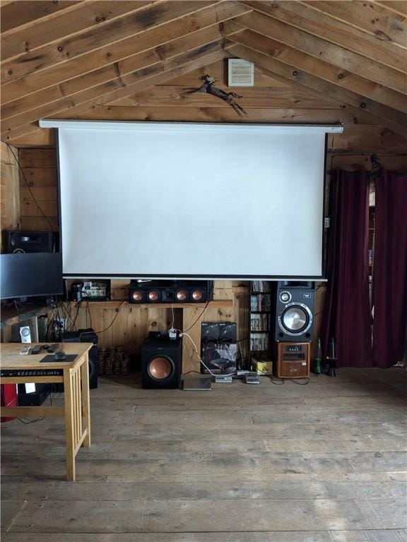 157 Biscuit City Rd, Charlestown, RI 02813 - cinema room with vaulted ceiling and hardwood / wood-style floors