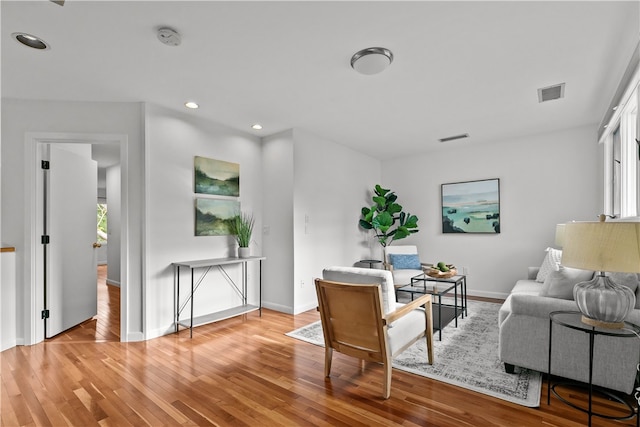 living room with light hardwood / wood-style flooring