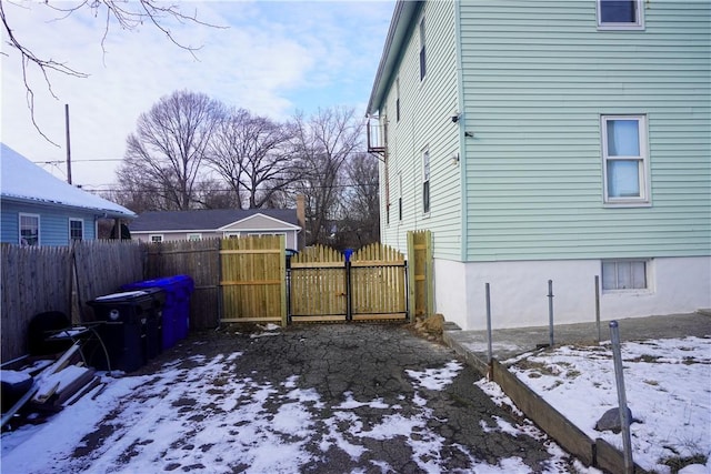 view of snow covered property