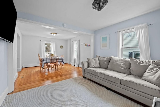 living room with hardwood / wood-style floors