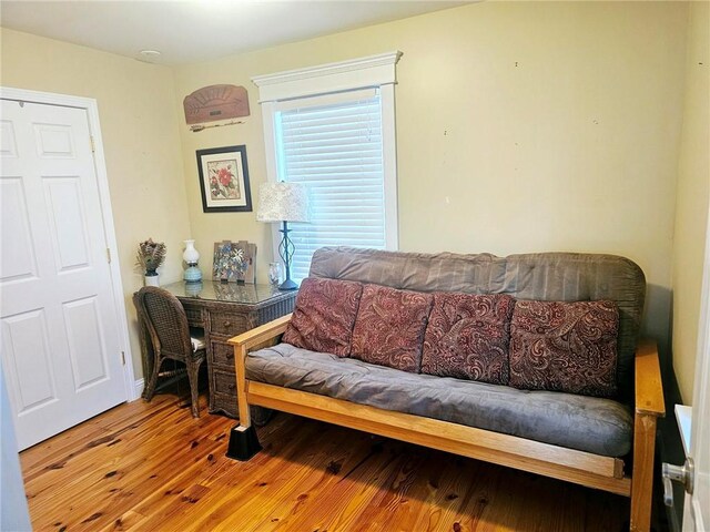 living area with hardwood / wood-style flooring