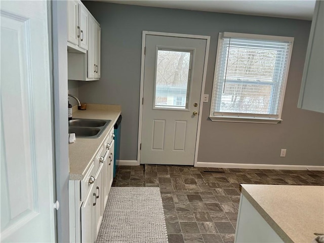 kitchen with white cabinets, stainless steel dishwasher, and sink