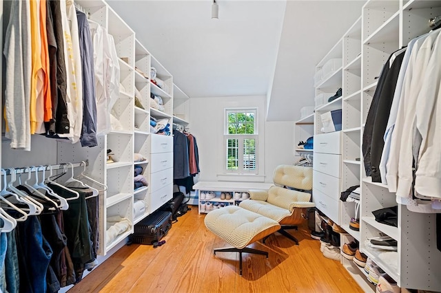 walk in closet with hardwood / wood-style floors