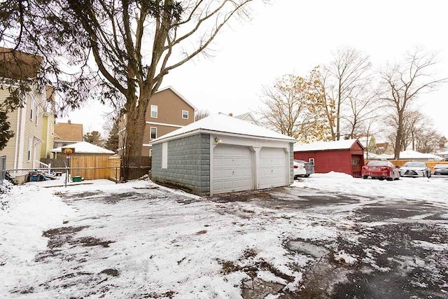 view of snow covered garage