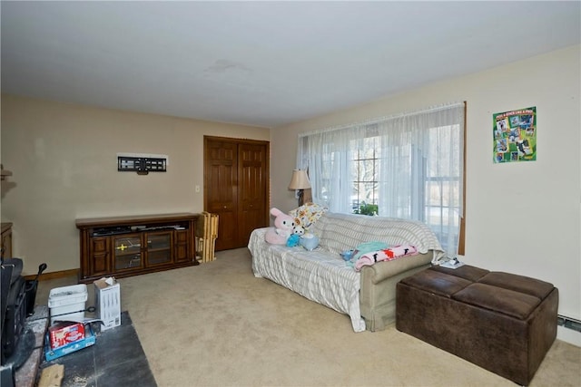 carpeted bedroom with a closet