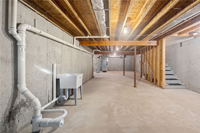 basement with water heater