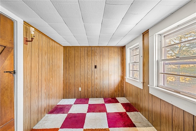 unfurnished bedroom featuring wood walls