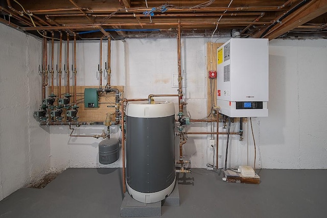 utility room featuring water heater