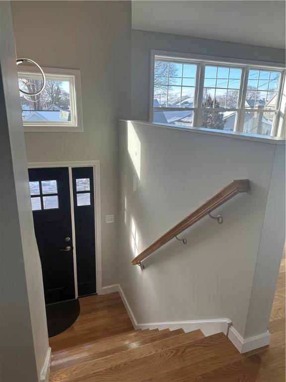 foyer with plenty of natural light and light wood-type flooring