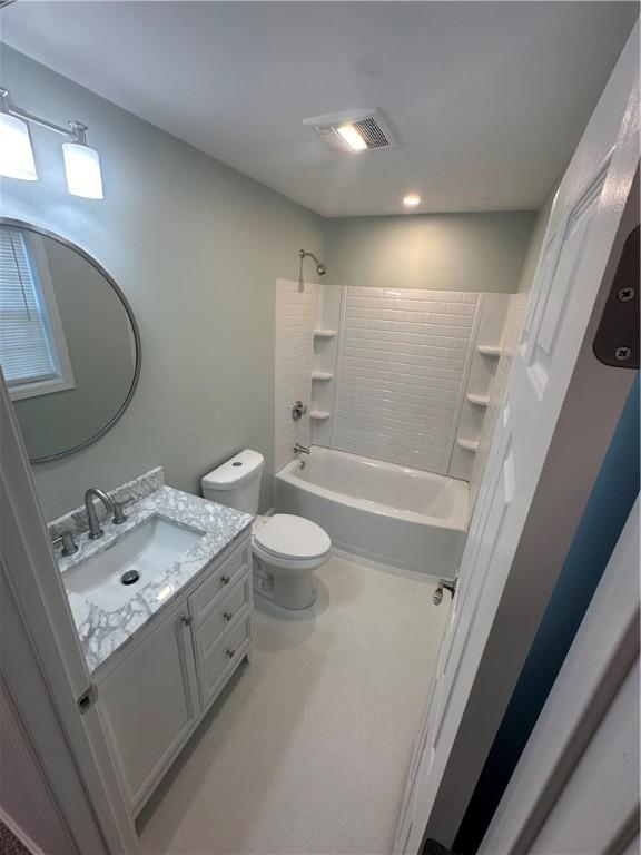 full bathroom featuring vanity, toilet, and shower / bathing tub combination