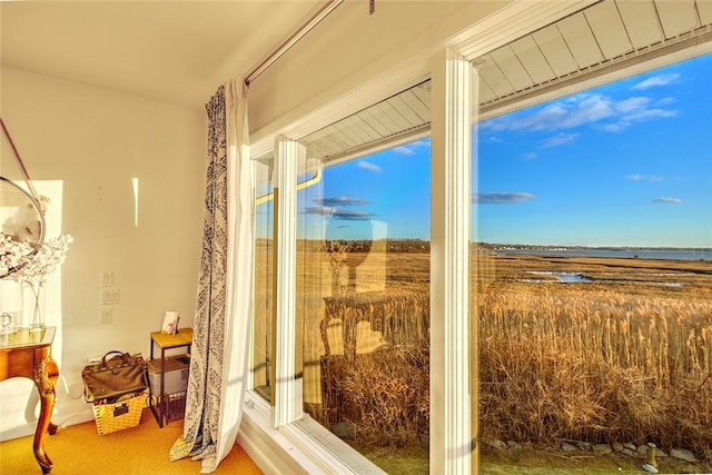 entryway with a water view