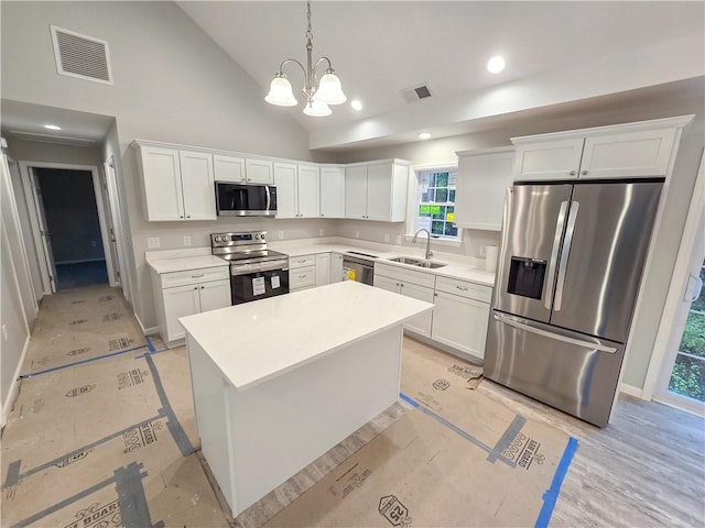 650 Reservoir Rd, Burrillville, RI 02859 - kitchen with stainless steel appliances, white cabinets, visible vents, and a sink