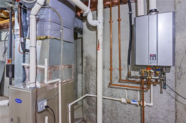 utility room featuring tankless water heater