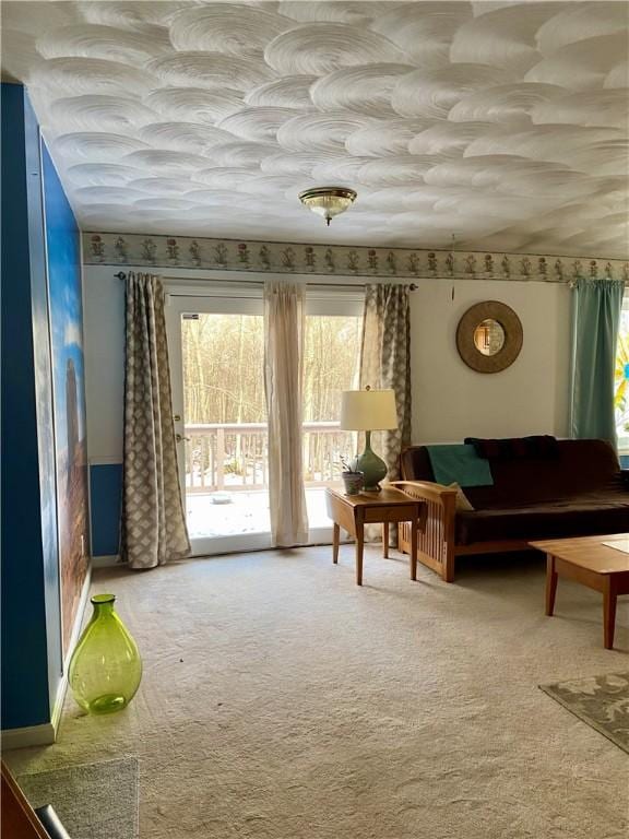 sitting room with carpet floors