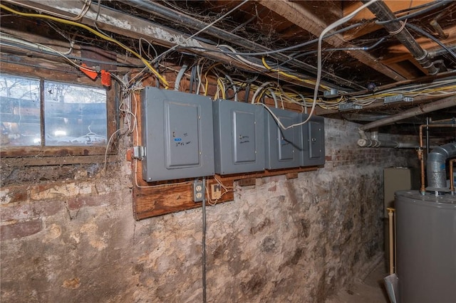 utility room with water heater and electric panel