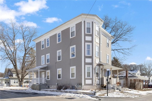 view of snow covered building