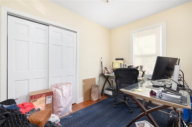 office space with hardwood / wood-style flooring