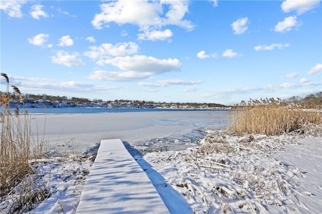 view of dock with a water view