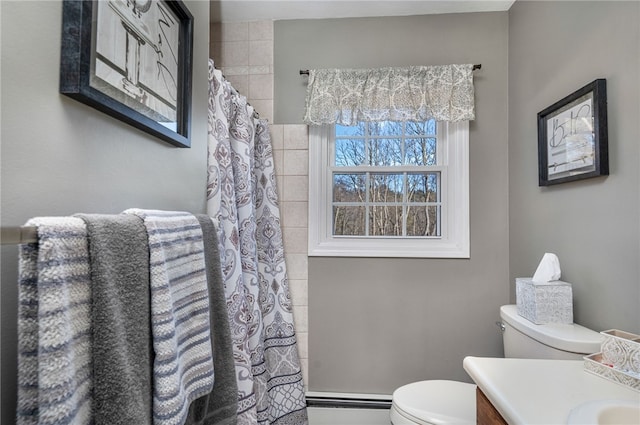 bathroom with vanity, a shower with curtain, and toilet