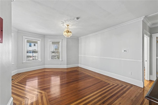 unfurnished dining area featuring crown molding and a chandelier