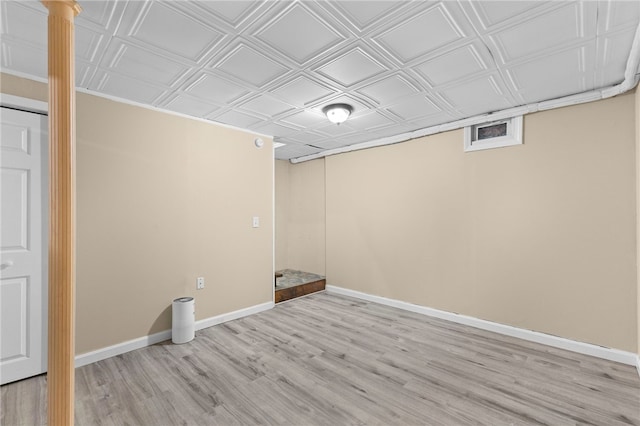 basement featuring light wood-type flooring