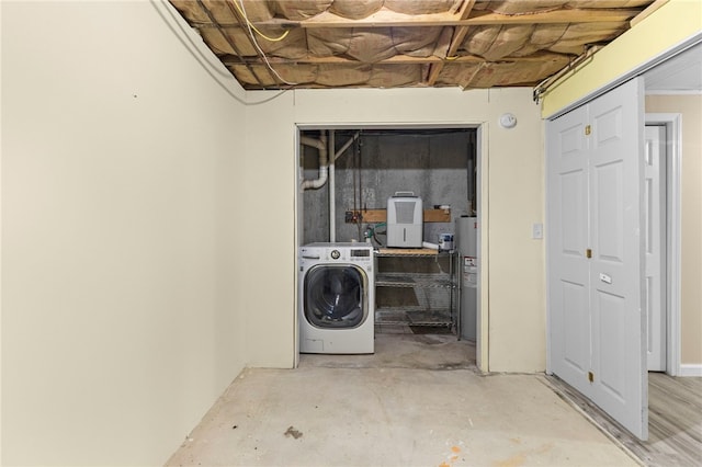 laundry area with washer / dryer and water heater