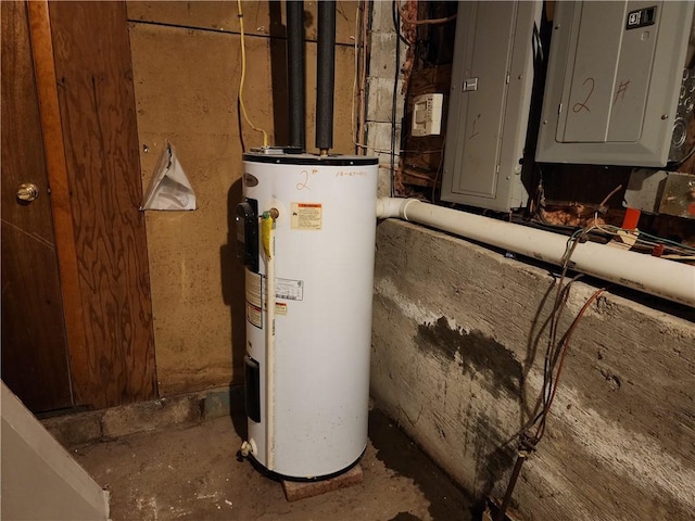 utility room with electric water heater and electric panel