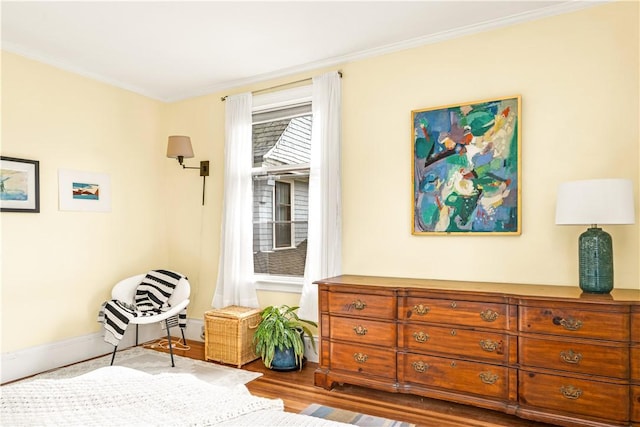 living area with ornamental molding