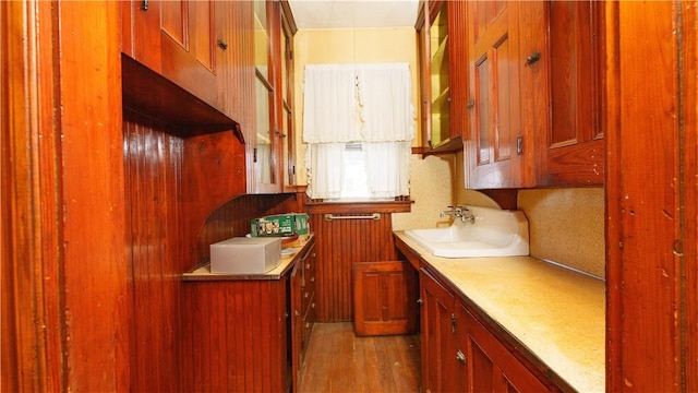 kitchen with sink and hardwood / wood-style floors