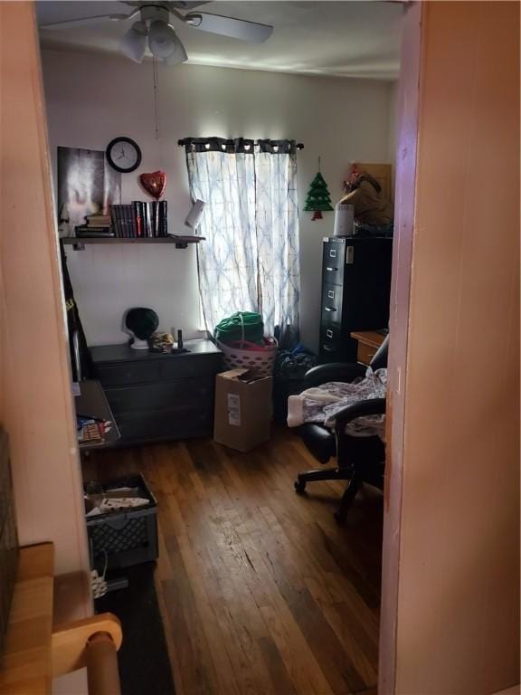 office with ceiling fan and hardwood / wood-style floors