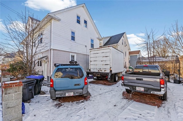 view of snow covered property