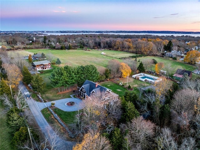 view of aerial view at dusk