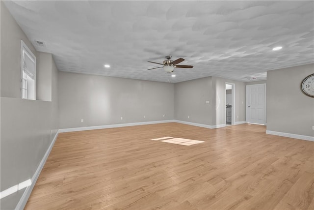 empty room featuring light hardwood / wood-style flooring and ceiling fan