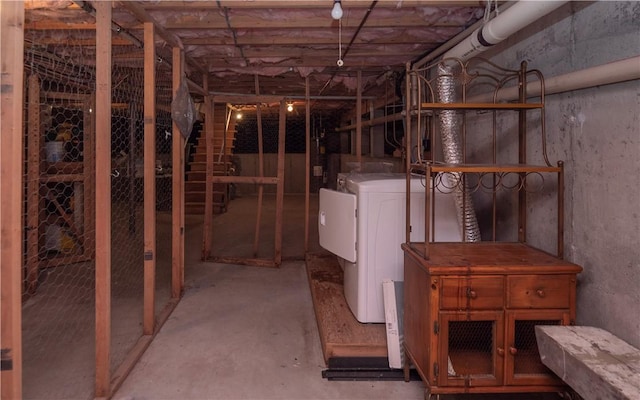 basement with independent washer and dryer