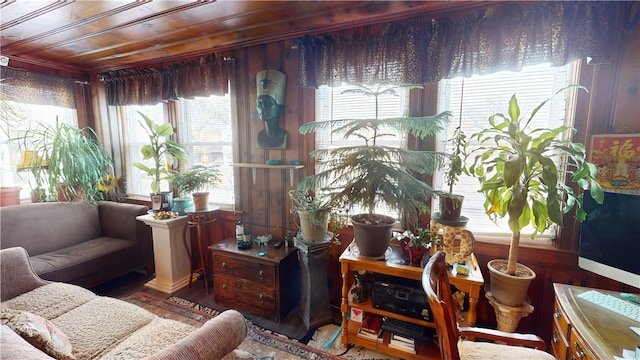 interior space with wooden ceiling