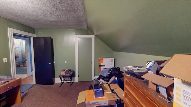 interior space featuring lofted ceiling and a textured ceiling