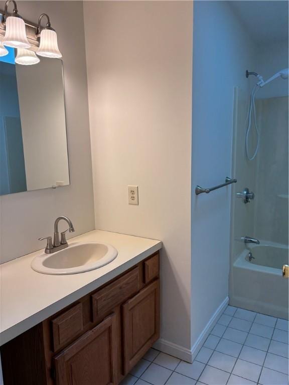 bathroom with tile patterned flooring, vanity, and shower / tub combination