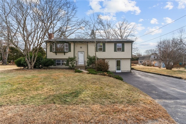 bi-level home featuring a front lawn