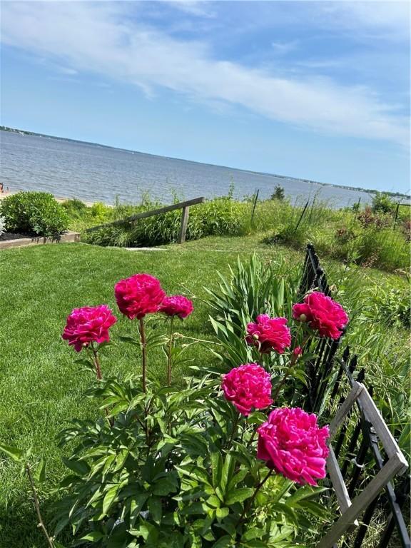 view of yard with a water view