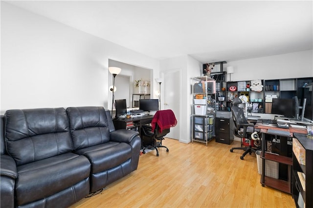 home office featuring light hardwood / wood-style flooring