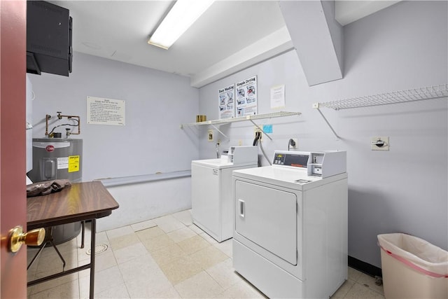 laundry room with water heater and independent washer and dryer