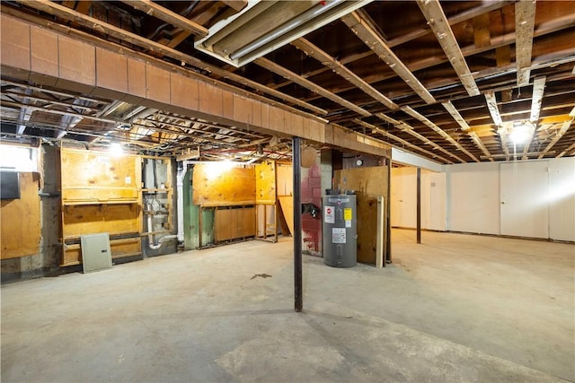 basement featuring electric water heater